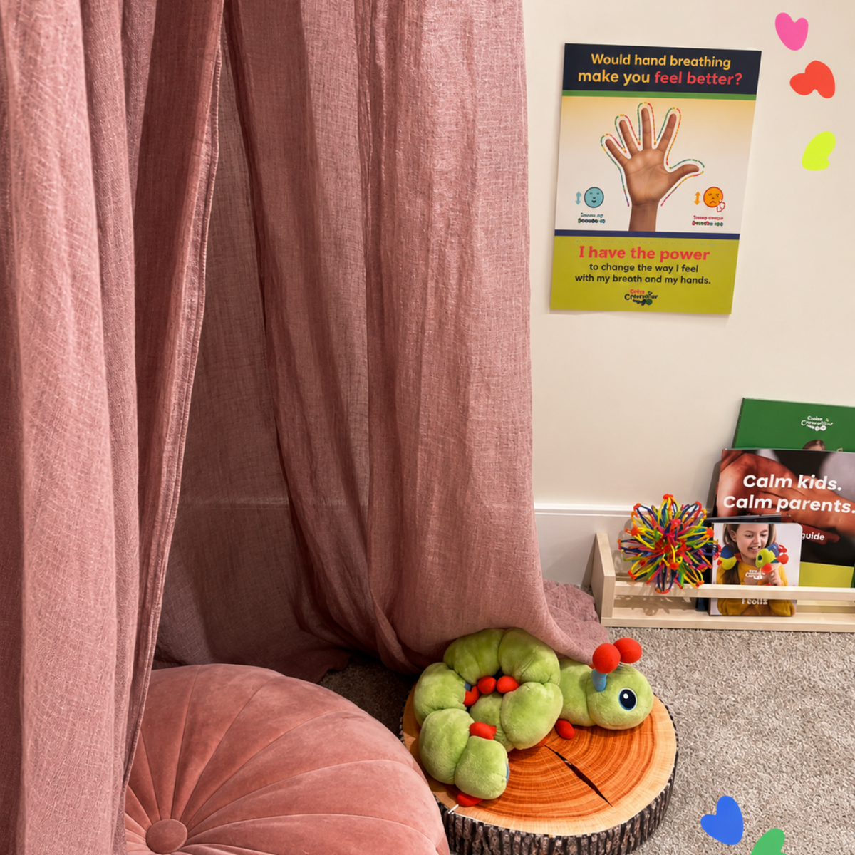 A child using the Calm Corner Kit at home